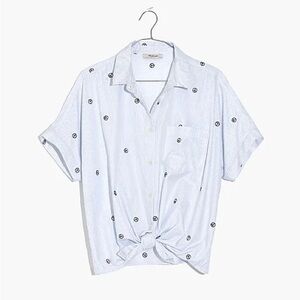 Madewell Embroidered Peace Sign Short-Sleeve Tie-Front Top